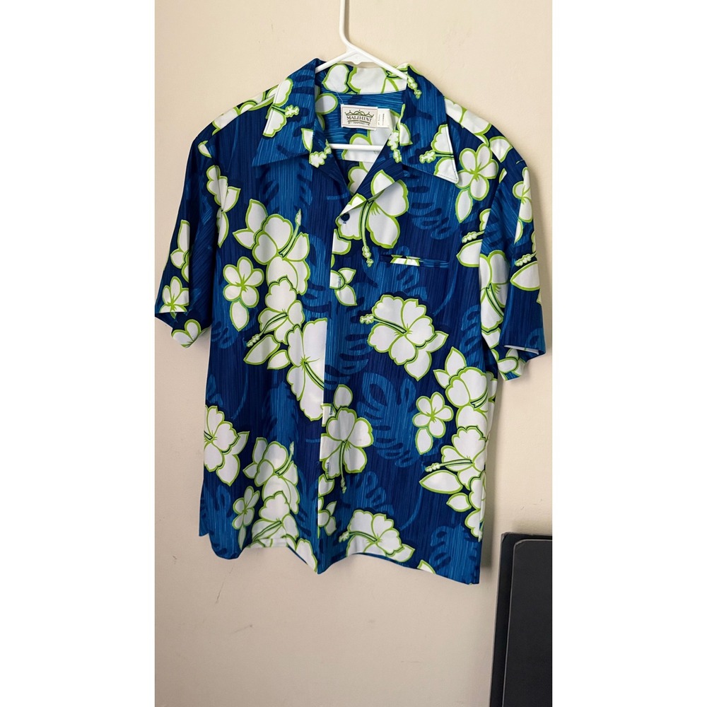 Malihini Hawaii Floral Hawaiian Shirt Tropical Resort Wear Blue XL